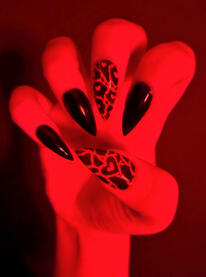 Nails [2024] black with red lava cracks and hearts